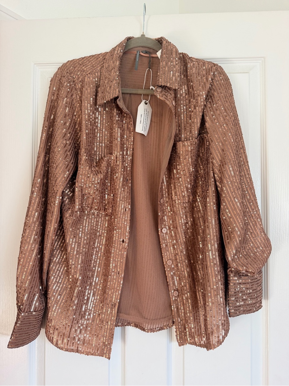 Anthropologie Bronze Sequin Button-Down Women’s Large NWT